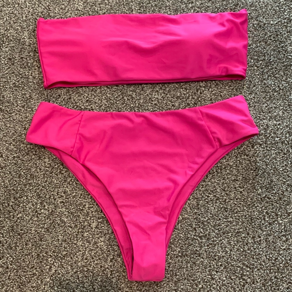 NEW Hot pink strapless high waisted bikini